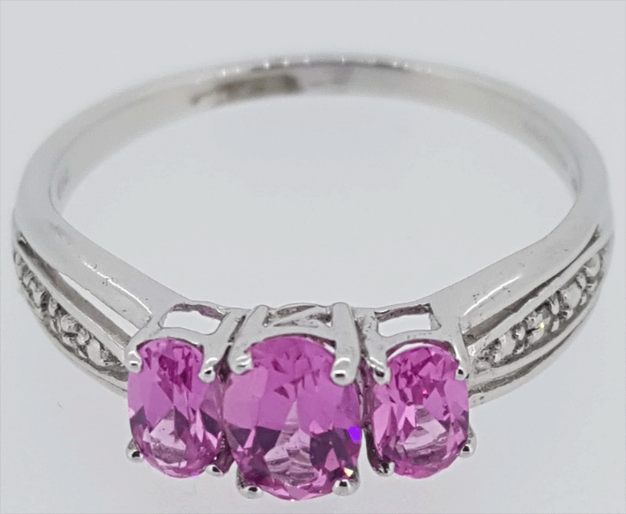 9ct White Gold Pink Sapphire 3 Stone Ring