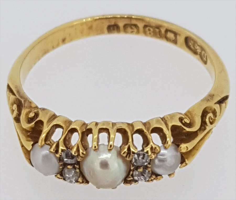 Vintage 18ct cultured Pearl and Diamond ring - Image 2
