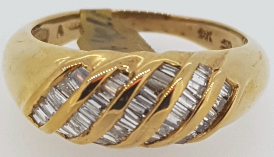 Vintage 9ct Diamond 5 row diagonal set ring