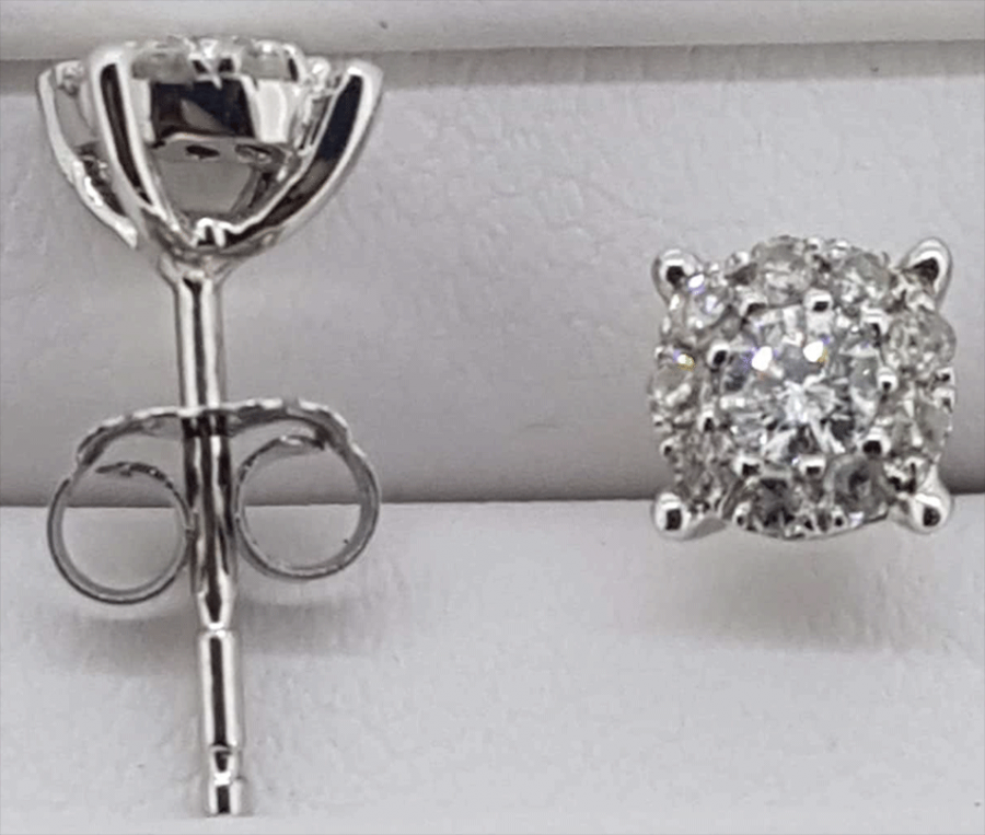9ct White Gold Diamond cluster stud earrings - Image 3