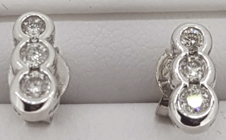 18ct White Gold Diamond 3 stone stud earrings