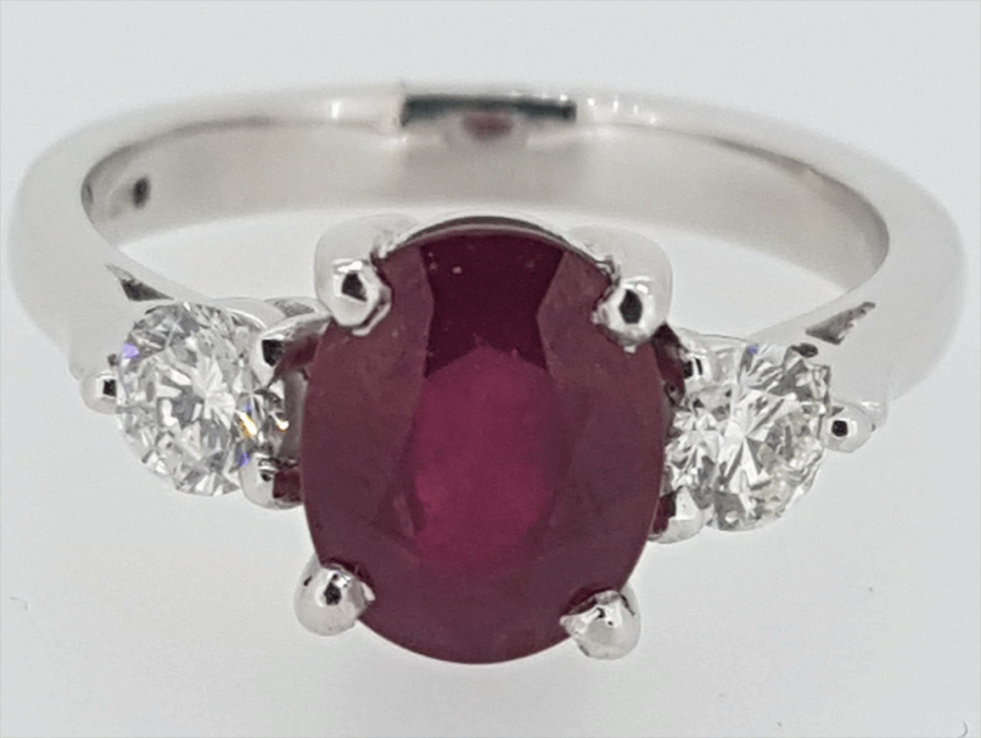 18ct White Gold Ruby and Diamond Trilogy Ring