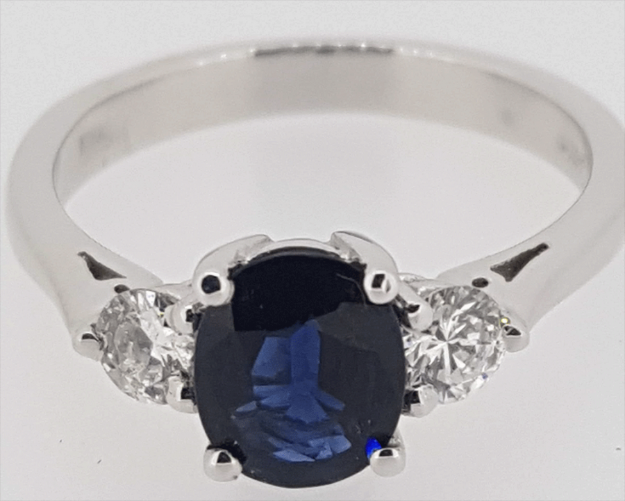 18ct White Gold Sapphire and Diamond Trilogy Ring