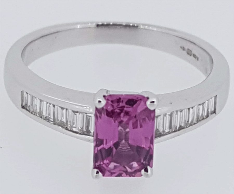 18ct White Gold Pink Sapphire and Diamond Ring