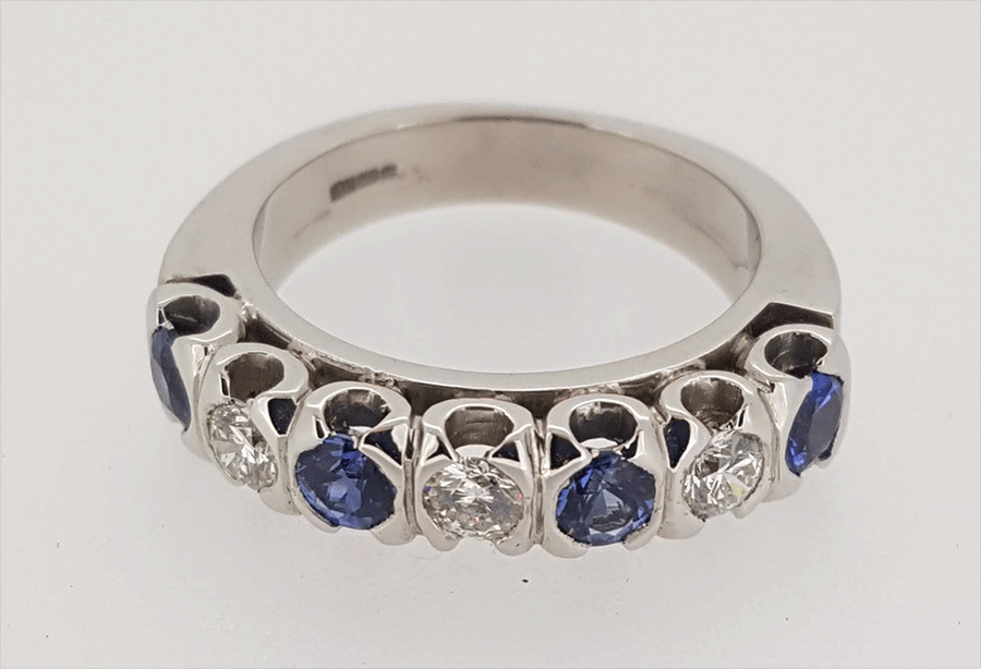 18ct White Gold Sapphire and Diamond 7 Stone Half Eternity Ring