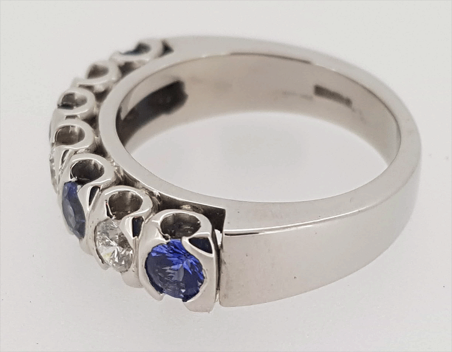 18ct White Gold Sapphire and Diamond 7 Stone Half Eternity Ring - Image 2