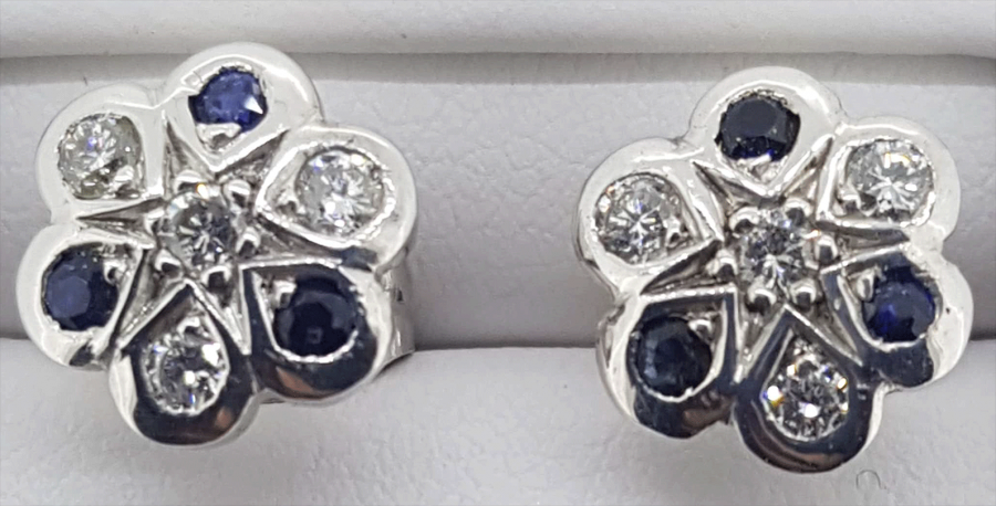 18ct white gold Sapphire and Diamond cluster stud earrings