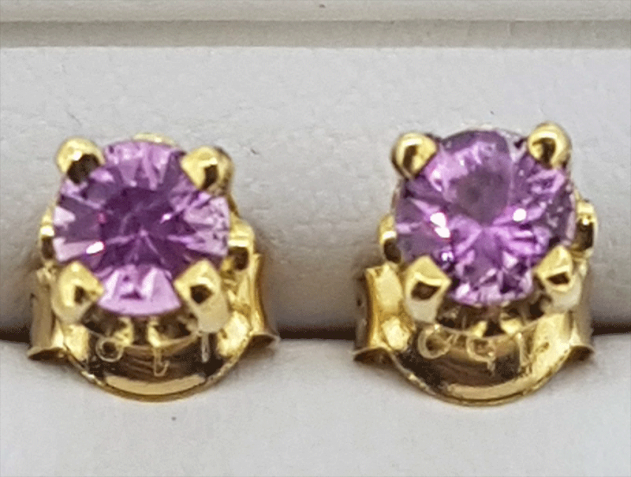 18ct yellow gold pink Sapphire stud earrings