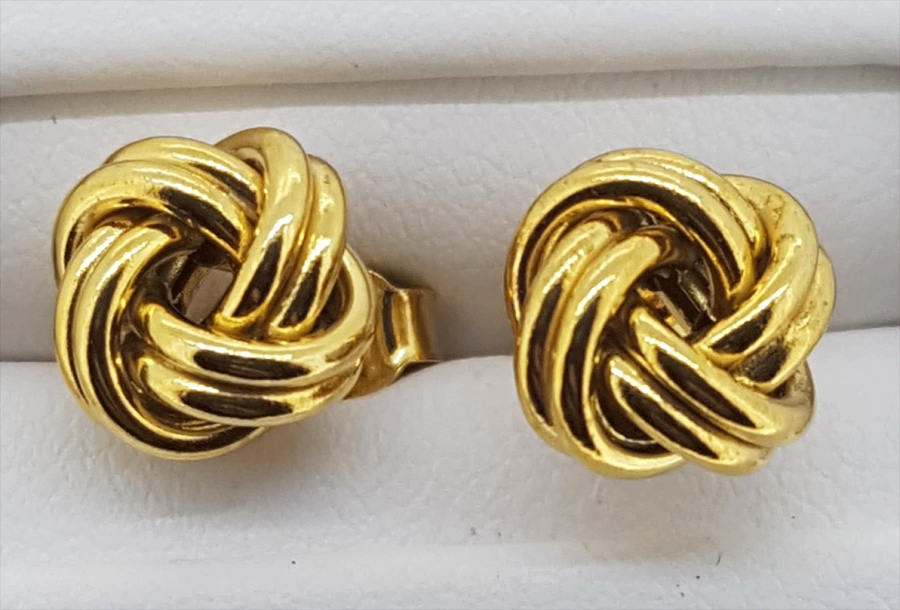 9ct yellow gold knot stud earrings