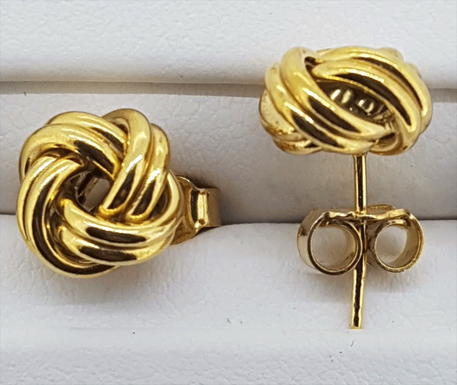 9ct yellow gold knot stud earrings - Image 2