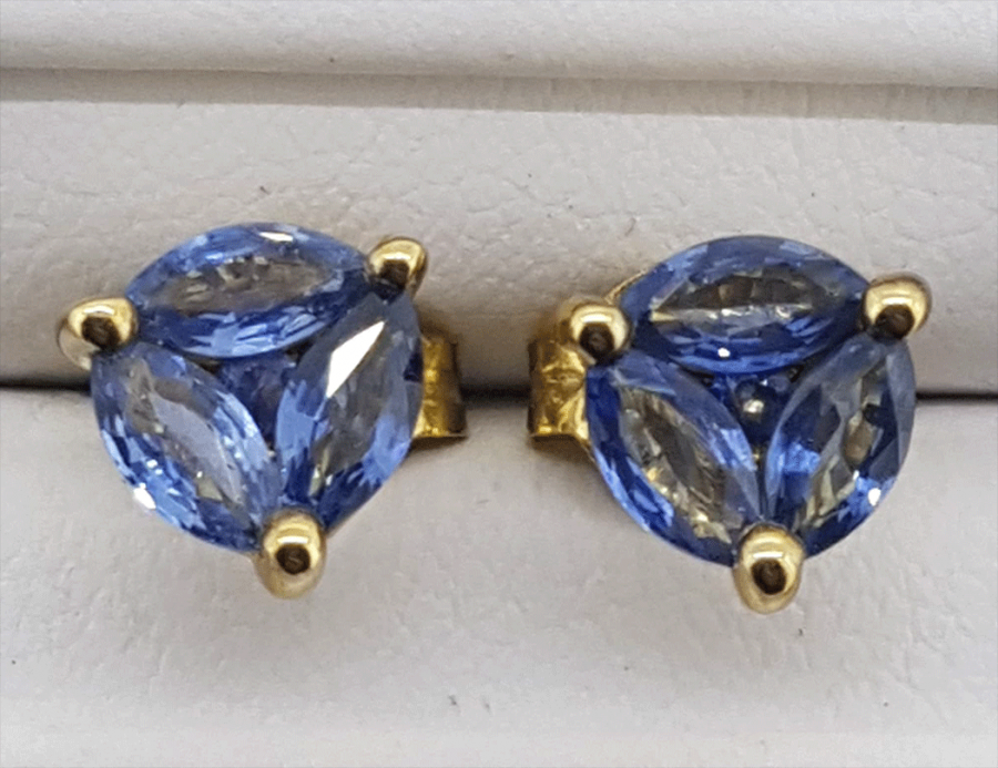 9ct yellow gold blue sapphire stud earrings