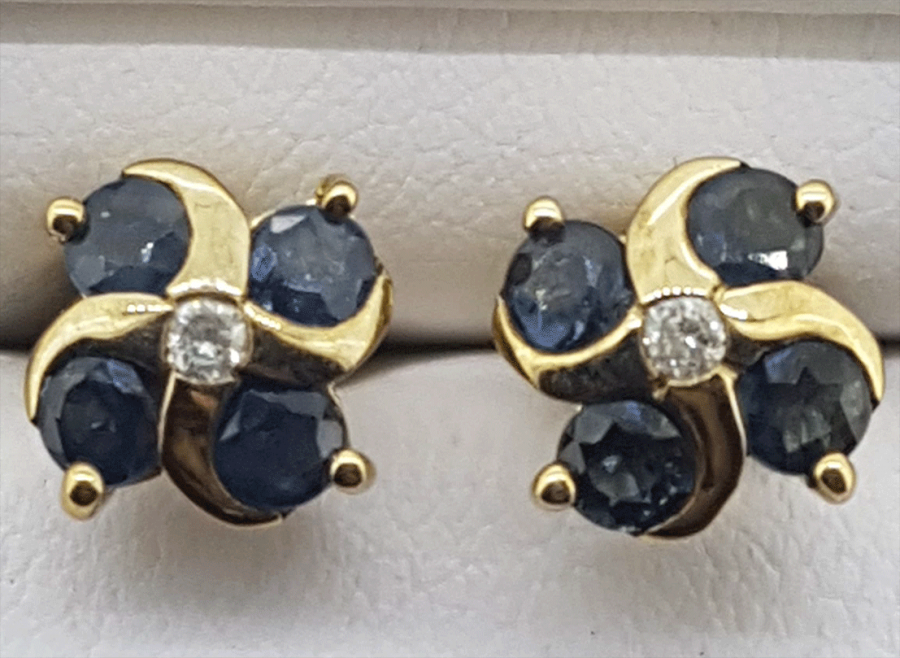 9ct yellow gold Sapphire and Diamond stud earrings